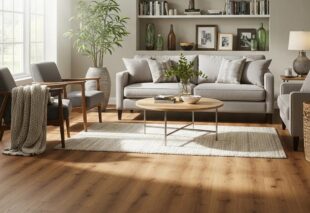 Luxury vinyl plank flooring in a stylish Arizona living room, emphasizing aesthetic appeal and practical benefits
